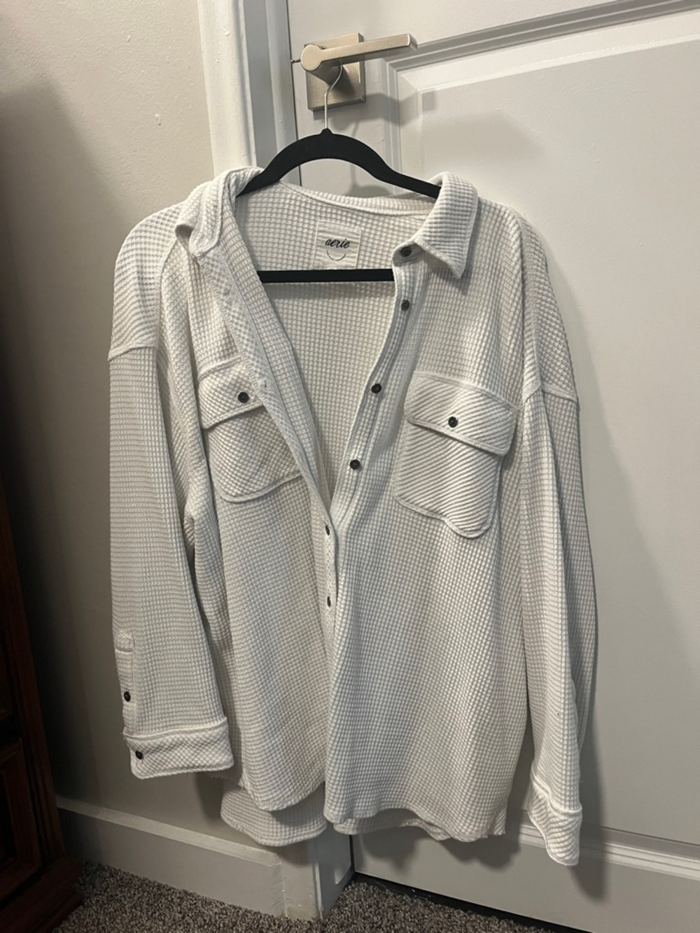 Aerie White Waffle Knit Long-Sleeve Shirt Jacket